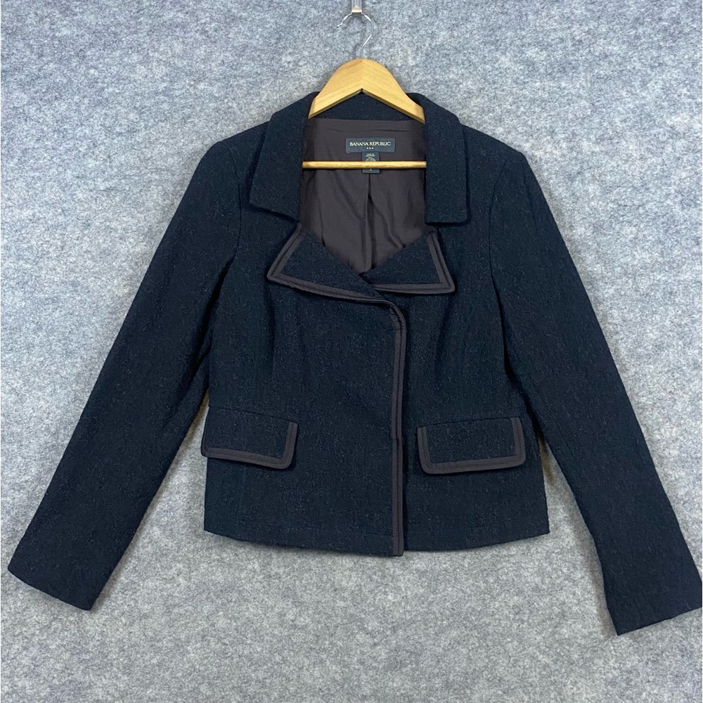 Banana Republic Wool Blend Blazer Women's Size 8 Charcoal‎ Snap Close Preppy
